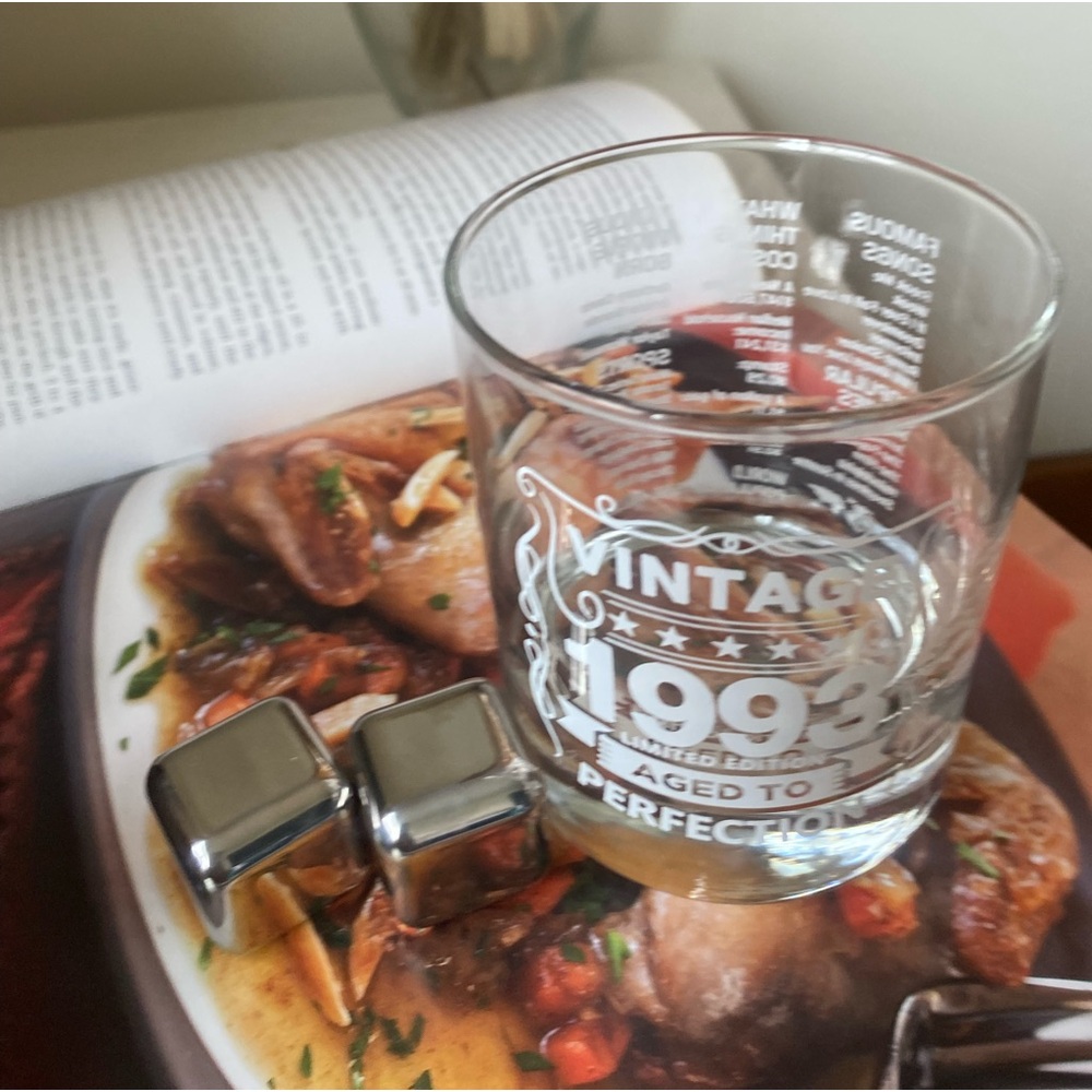 Birthday Gifts for Men, 1993 Whiskey Glass in Valued Wooden Box, Vintage 1993 An